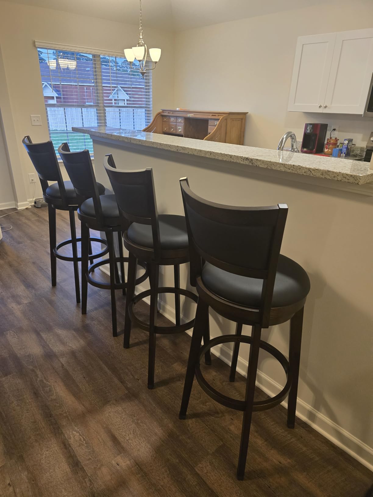 PrimeZone Swivel Bar Stools Set of 2, 30 Inch Bar Height Barstools | Black Faux Leather, High Backrest, Solid Rubberwood Frame, Wrap-around Footrest, Counter Stools for Kitchen Island, Pub customer photo 2