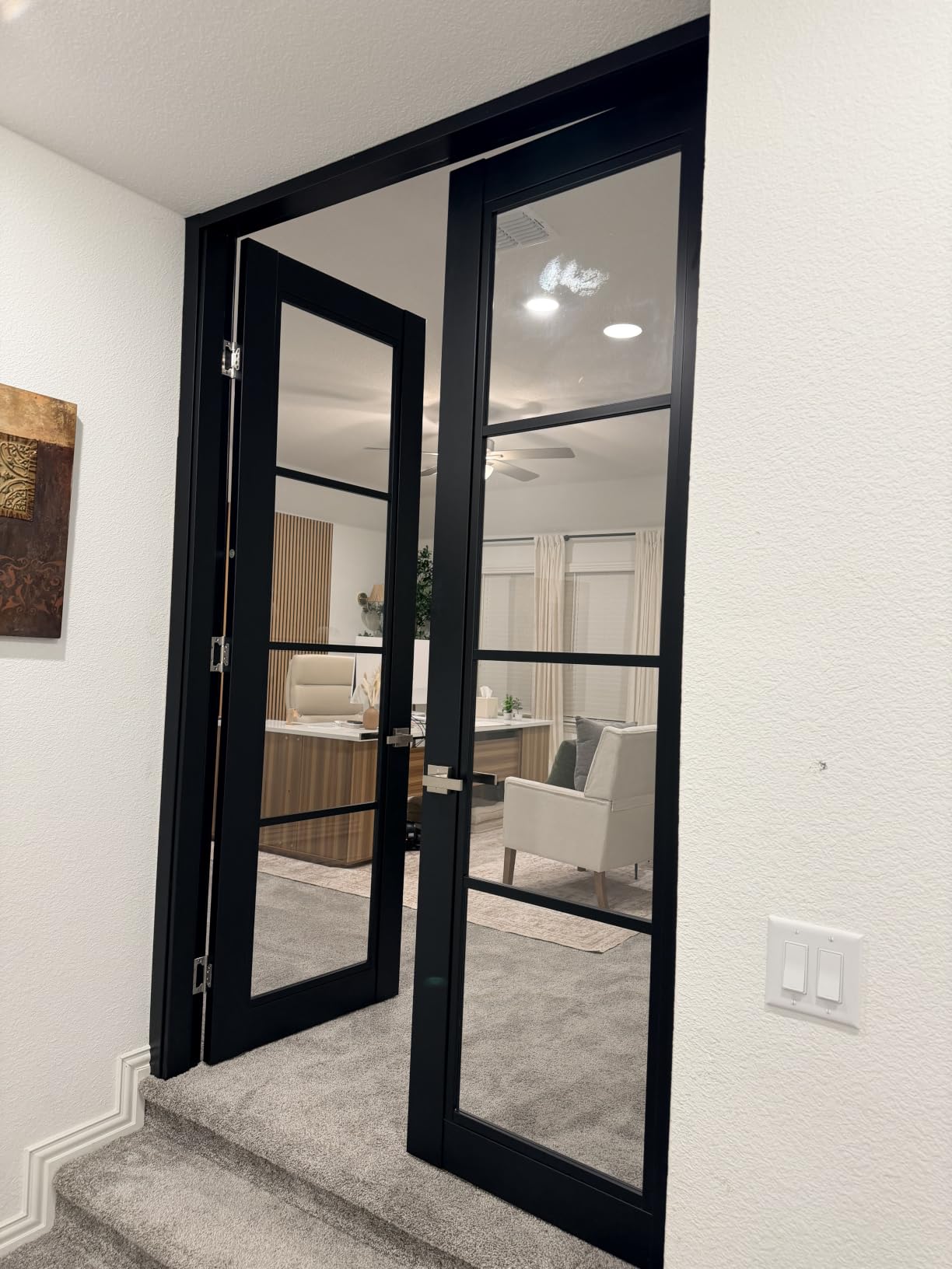 SARTODOORS Lucia 2466 | Double Swing Interior French Doors | Clear Glass, Solid Wood | Frame & Hardware Included | 56 x 80, Black Matte, Modern customer photo 1