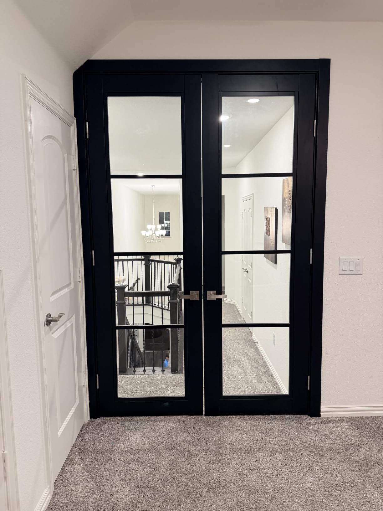 SARTODOORS Lucia 2466 | Double Swing Interior French Doors | Clear Glass, Solid Wood | Frame & Hardware Included | 56 x 80, Black Matte, Modern customer photo 2