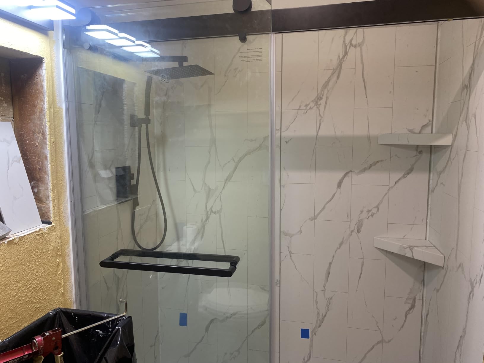 Palisade Vinyl Shower Surround Kit 78in x 60in x 32in, Urban Quarry | Waterproof PVC wall panels, grout-free design, bathroom renovation, coordinating trim, shelves, adhesive and sealant included customer photo 2