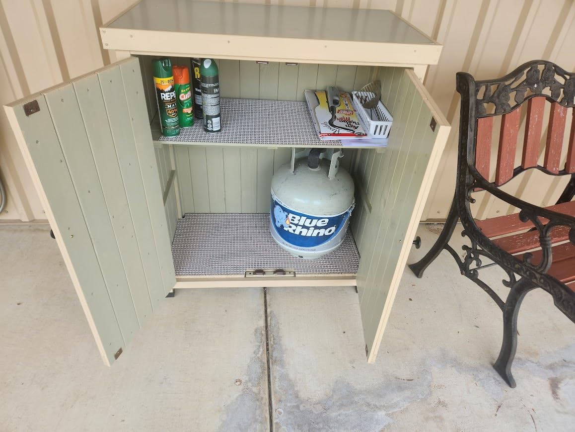 HABAU Outdoor Storage Cabinets Weatherproof for Patio, Garden Work Bench with Shelves & Metal Tabletop, Wooden Potting Table Workstation customer photo 2