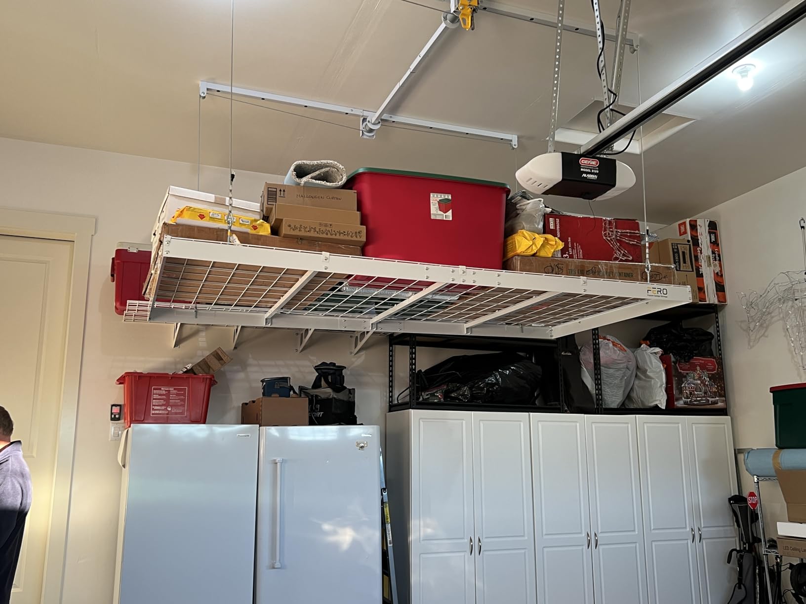 Garage Ceiling Storage Racks - 4x8 FT Overhead Garage Storage Rack with Safety Lock, Heavy-Duty Ceiling Mounted Lift System and Storage Organizer, Ideal for Maximizing Overhead Space, 325 lbs Capacity customer photo 2