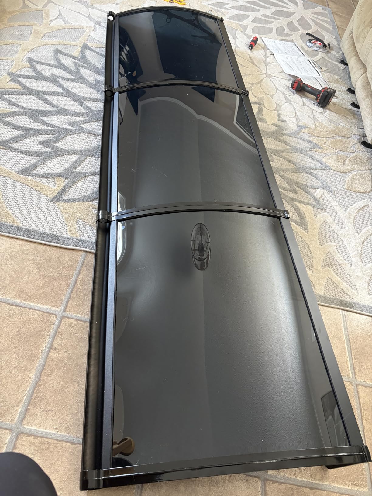 Awning for Door Entrance, Window Awnings Exterior with Aluminum Bracket Polycarbonate Board, Patio Balcony Porch, UV Rain Snow Protection Gray 60x100cm/24x39in customer photo 1