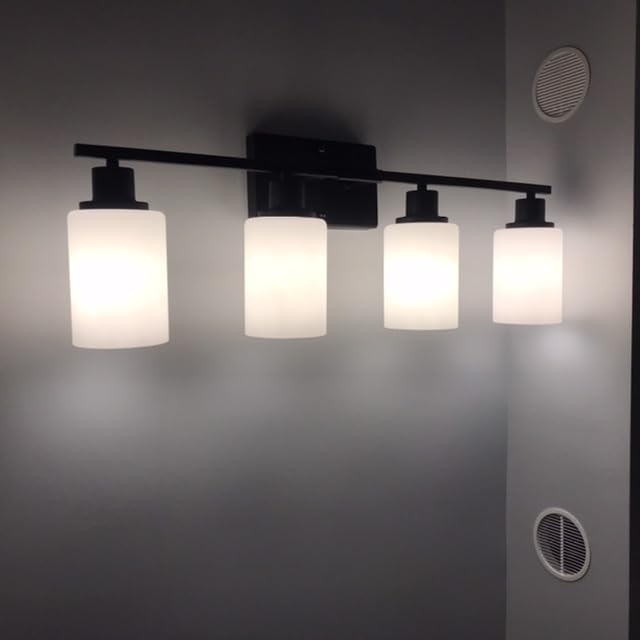 MOKATNG 4-Light Bathroom Light Fixtures, Vanity Light with Milky White Shades, Matte Black Bathroom Light Fixtures Over Mirror, Modern Bathroom Wall Lamp for Mirror Living Room Cabinet Bedroom customer photo 1
