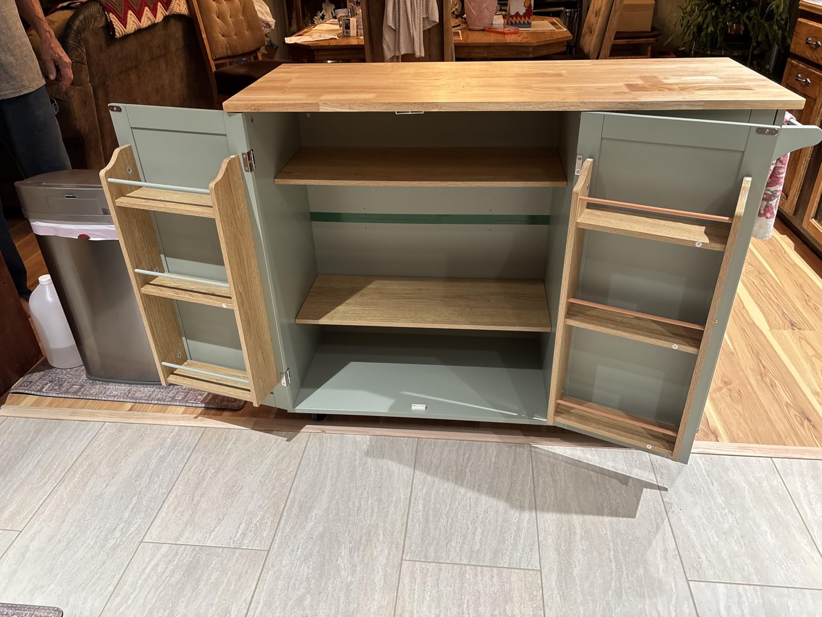 HLR Kitchen Island with Storage, Sage Green Rolling Kitchen Cart on Wheels with Drop-Leaf Bar Countertop, Islands Prep Table with Side Open Spice Rack and Tower Rack, Extra Storage for Kitchen customer photo 1