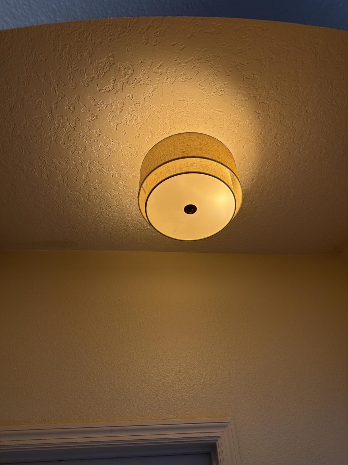 Semi Flush Mount Ceiling Light Fixture, 12.6'' Gold Light Fixtures Ceiling Mount, Modern Close to Ceiling Light with 2-Layer Linen Shade, Farmhouse Drum Ceiling Light for Bedroom Hallway Living Room customer photo 2