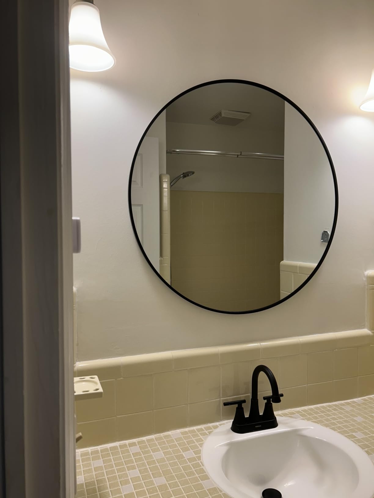 Round Silver Mirror 30 Inch, Brushed Nickel Large Circle Mirror | Chrome Metal Frame, Circular Wall Mirrors for Bathroom, Living Room, Entryway, Bedroom, Hallway, Dining Room, High Definition customer photo 1