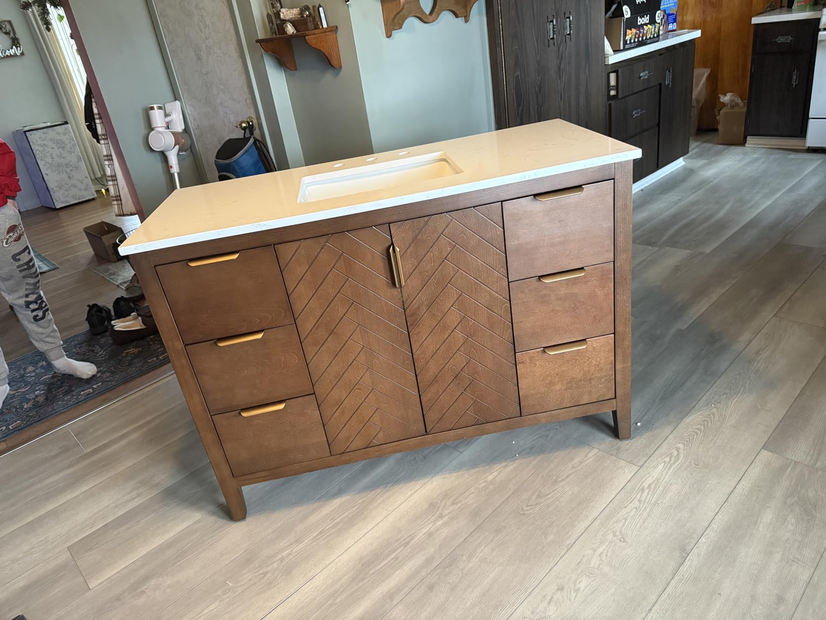 60 Inch Modern Bathroom Vanity with Double Sink, Steel Blue | Solid Wood Fully Assembled Bathroom Sink Cabinet, Soft Close Doors & Dovetail Drawers, Quartz Countertop, Adjustable Feet customer photo 1