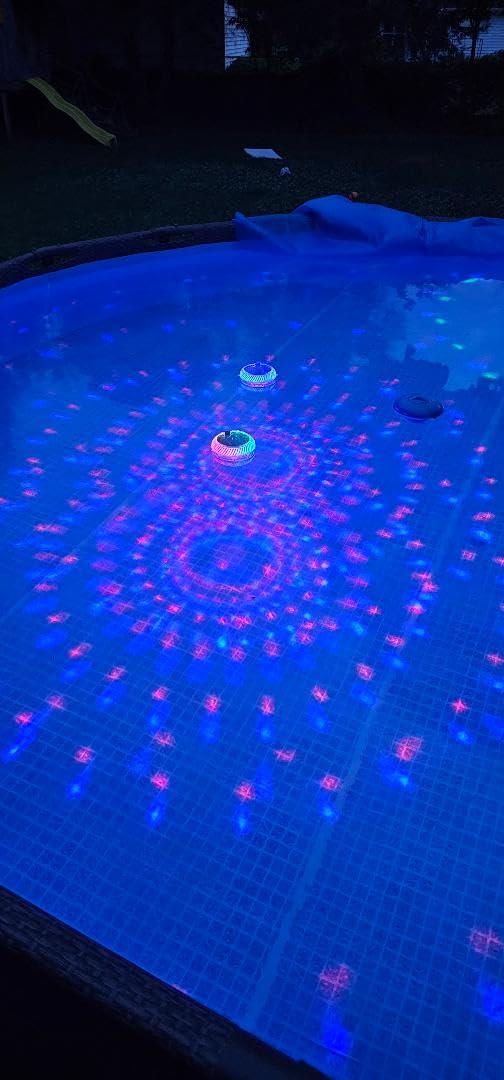 Goallim Floating Pool Lights Solar Powered, 7.6 Inch RGB Upper& Lower Color Changing Solar Pool Lights that Float with Dynamic Lighting Effects, IP68 Waterproof Swimming Pools Light for Party Decor(2) customer photo 1