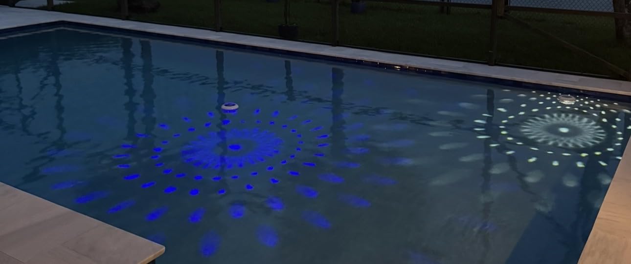 Floating Pool Lights w/Remote, 6.5 Inch RGB Color Changing Solar Pool Lights that Float with 9 Dynamic Lighting, IP68 Waterproof Hangable Solar Floating Light for Pool Garden Weeding Decor(2) customer photo 1