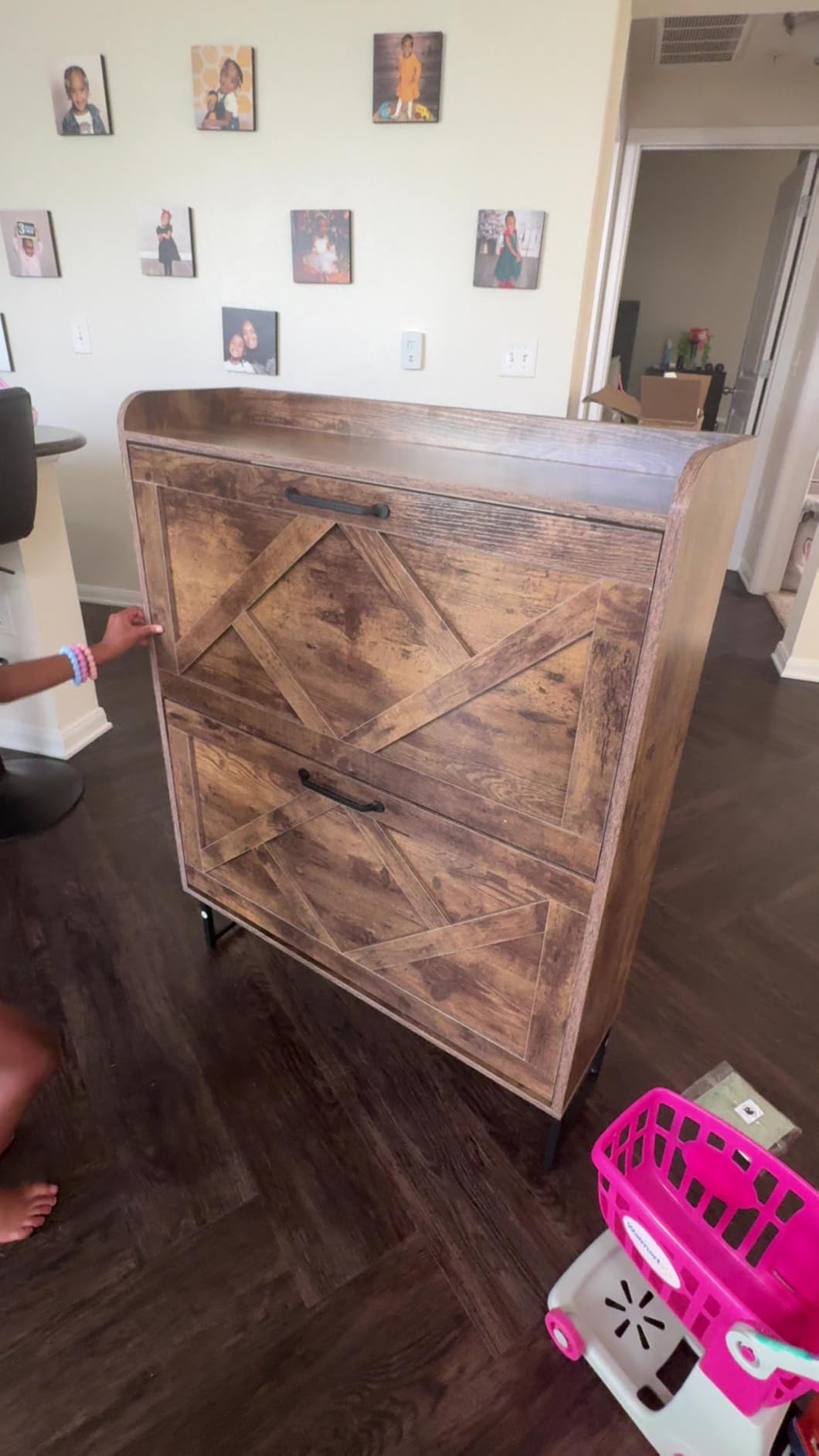 Nicetree Shoe Storage Cabinet with 2 Flip Drawers, Freestanding Wood Shoe Organizer with Metal Legs, Farmhouse Slim Shoe Rack for Entryway, Foyer, Hallway, Rustic Brown customer photo 2