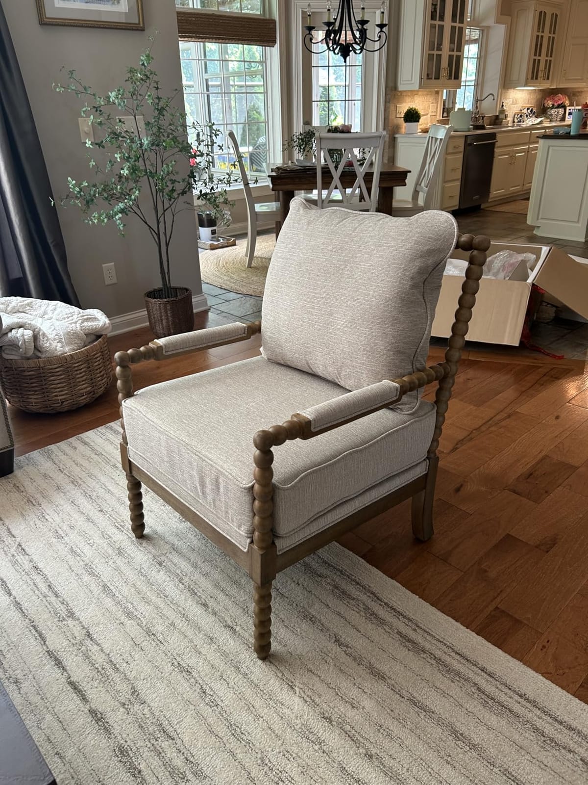 DUHOME Linen Fabric Spindle Accent Chairs Set of 2, Spool Chairs with High Resilience Spring Cushion and Armrest Pads, Leisure Armchair for Living Room Bedroom Farmhouse Home Office Belcony customer photo 2