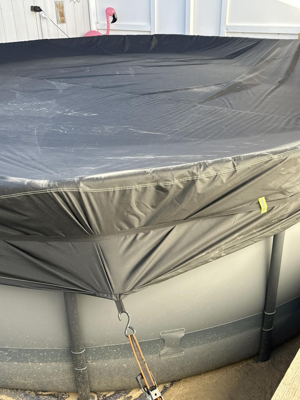 UIRWAY 500D Winter Pool Cover 18FT Round [Upgraded Heavy Duty Thick Fabric] | New Super Windproof Gel-Coated Tarp Straps, Fit Round Pool Covers for Above Ground Pools, Snug Fit, Tear & UV Resistant customer photo 2