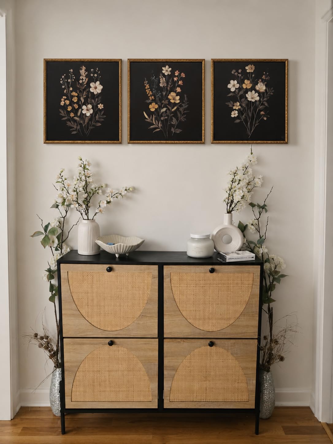 IRONCK Rattan Shoe Cabinet Storage with 4 Flip Drawers, Oak, Freestanding Shoe Storage Organizer Cabinet for Entryway, Narrow Shoe Rack Cabinet customer photo 1