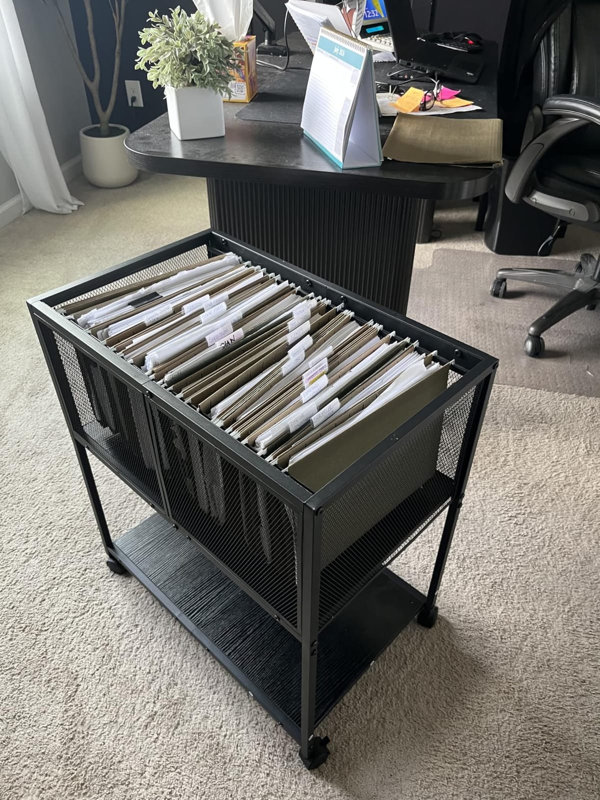 Sbanmao Rolling File Cart, Mobile File Cabinet with Wheels Hanging Files, Metal Hanging File Folder Cart File Organizer Fit Letter Size for Home Office, Black customer photo 1