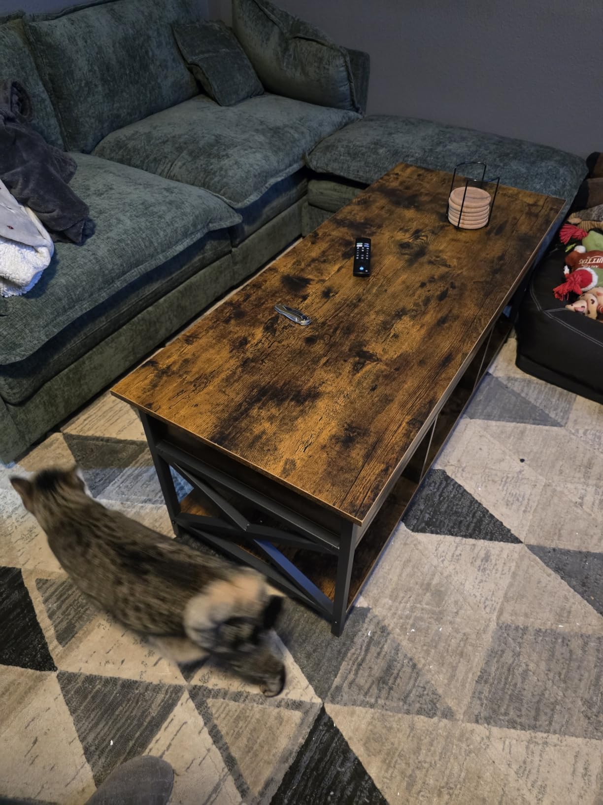 VASAGLE Lift Top Coffee Table, 3 in 1 Center Table with Storage, 2 Drawers | Gas Spring, 3 Hidden Compartments, Open Shelf, for Living Room, Honey Brown, SIREN Collection ULCT254K01 customer photo 1