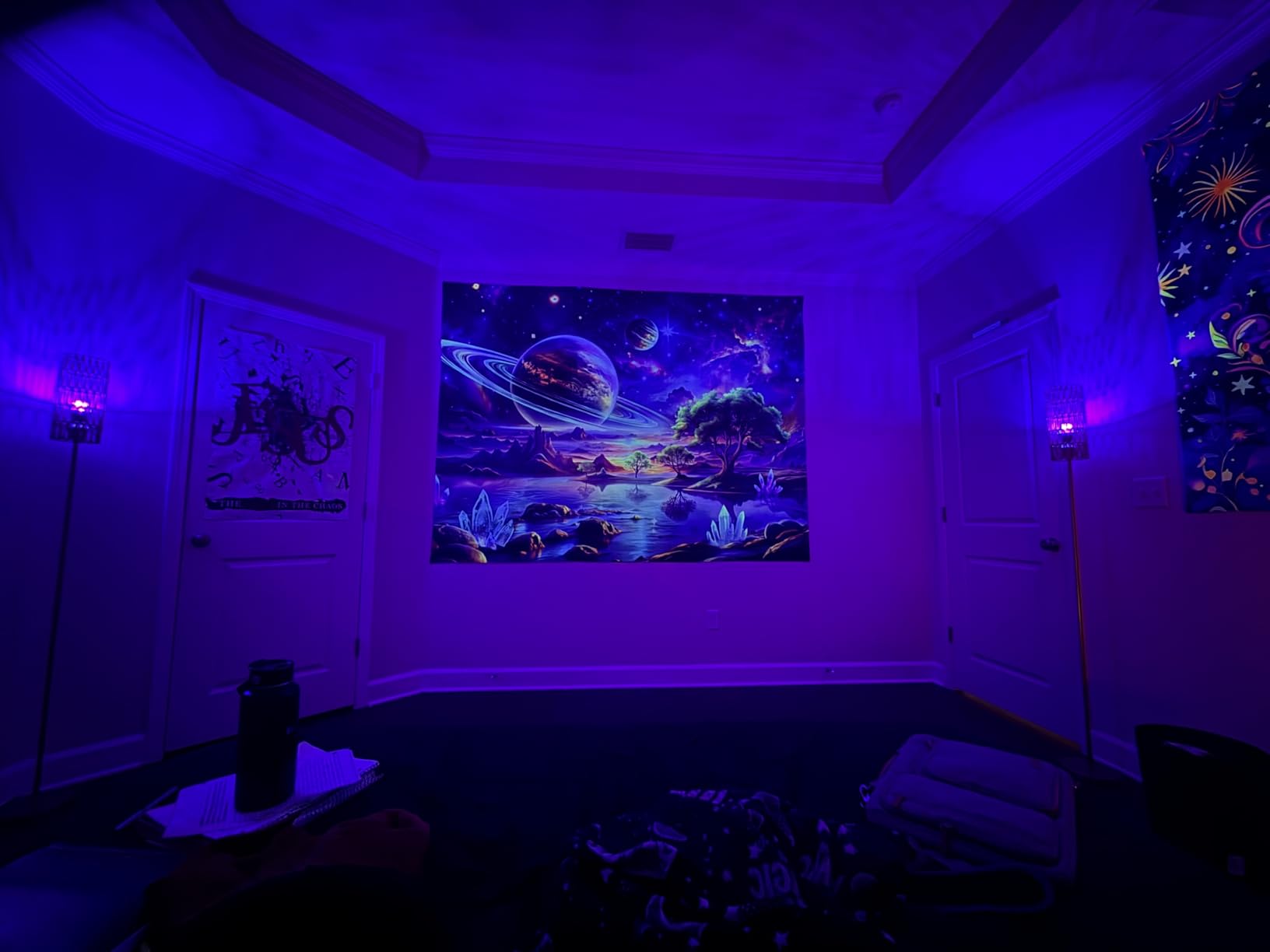 Lahasbja Blacklight Galaxy Space Tapestry UV Reactive Planet Wall Hanging Magical Trees Tapestries Cosmic Mountain Landscape Wall Decor Aesthetic Starry Night Backdrop for Bedroom customer photo 2