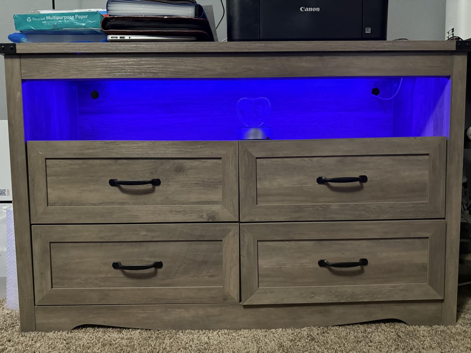 Wodeer Grey Dresser Tall 5 Drawer Dresser for Bedroom, Wood Chest of Drawers with LED Lights, Charging Station customer photo 1
