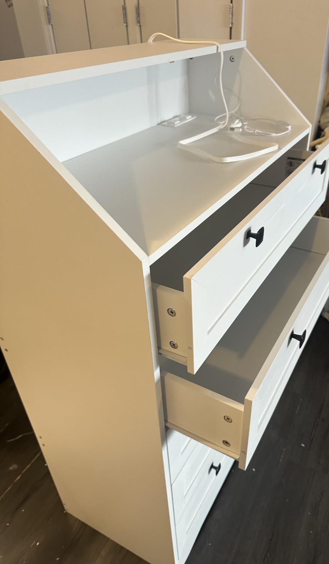 Wodeer Grey Dresser Tall 5 Drawer Dresser for Bedroom, Wood Chest of Drawers with LED Lights, Charging Station customer photo 2