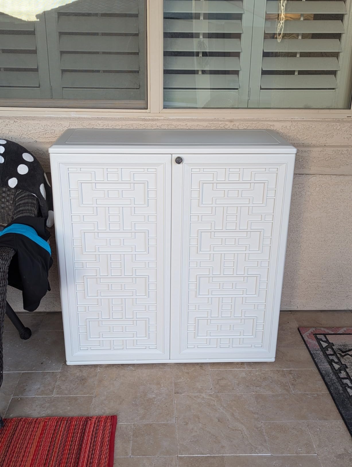 ADDOK Outdoor Storage Cabinet, 60 Gallon Waterproof Resin Patio Storage Cabinet with 1 Adjustable Metal Shelf, Upright Outdoor Cabinet for Garden Tools, Pool Supplies, Toys, Porch and Garage customer photo 2