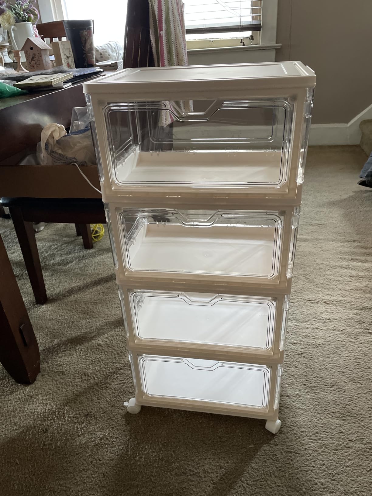 Kmiectse Clear Storage Bins with Lids - 4 Tier 23qt Plastic Stackable Bins | Closet Organizers Box for Bedroom, Living Room, 23 QT Folding Box with Magnetic door customer photo 1