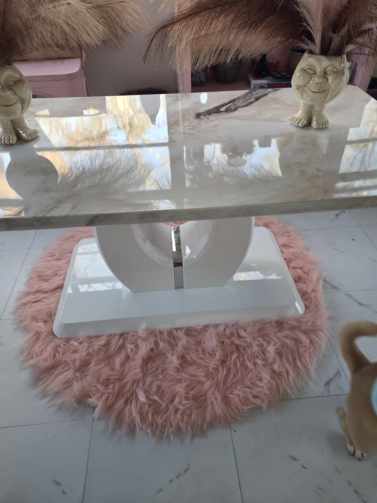Rectangle Coffee Table for Living Room, Imitation Marble Coffee Tables with Storage, Modern Stable Base Center Tea Table for Dining Room Small Space Apartment (43.3''L×22.4''W-White) customer photo 2