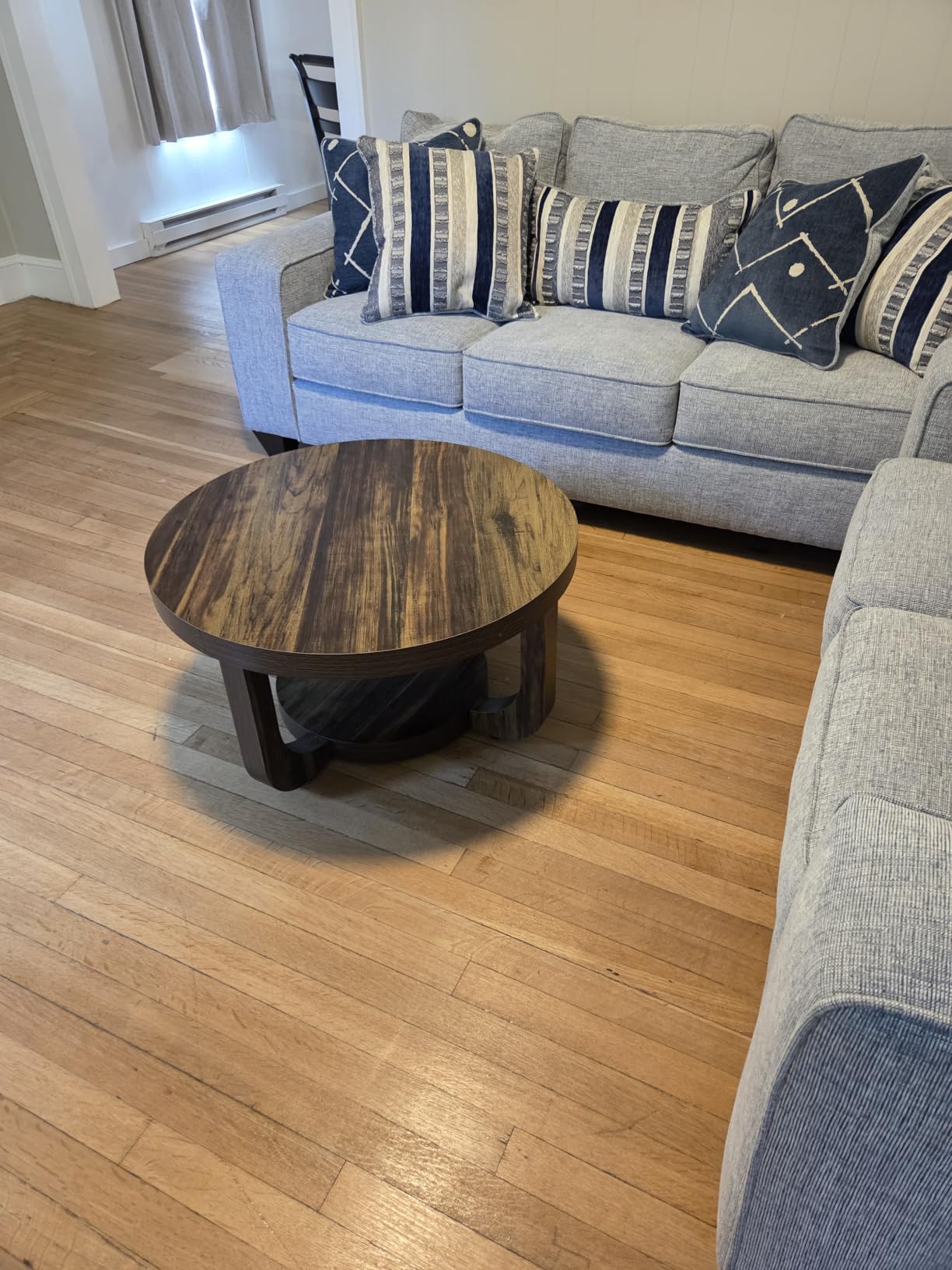 Tribesigns Round Coffee Table, 2-Tier Circle Coffee Table with Storage, Modern Wooden Accent Center Table for Living Room, Thick Tabletop & Base, Dark Brown customer photo 1