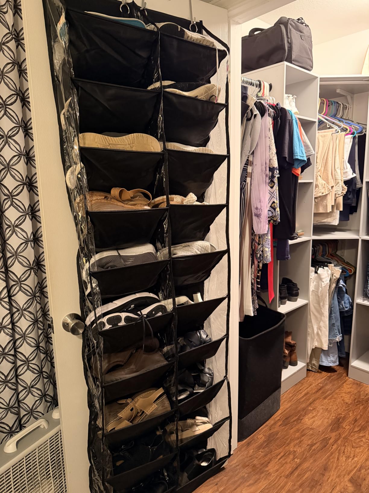 UVIAHOMI 20-30 Pairs Over the Door Shoe Organizer, Clear Pockets Hanging Shoe Storage for Closet, 10-Tier Door Shoes Rack, Hanging Shoes Holder Fit All the Family's Sneakers, Boots, Heels, Black customer photo 2