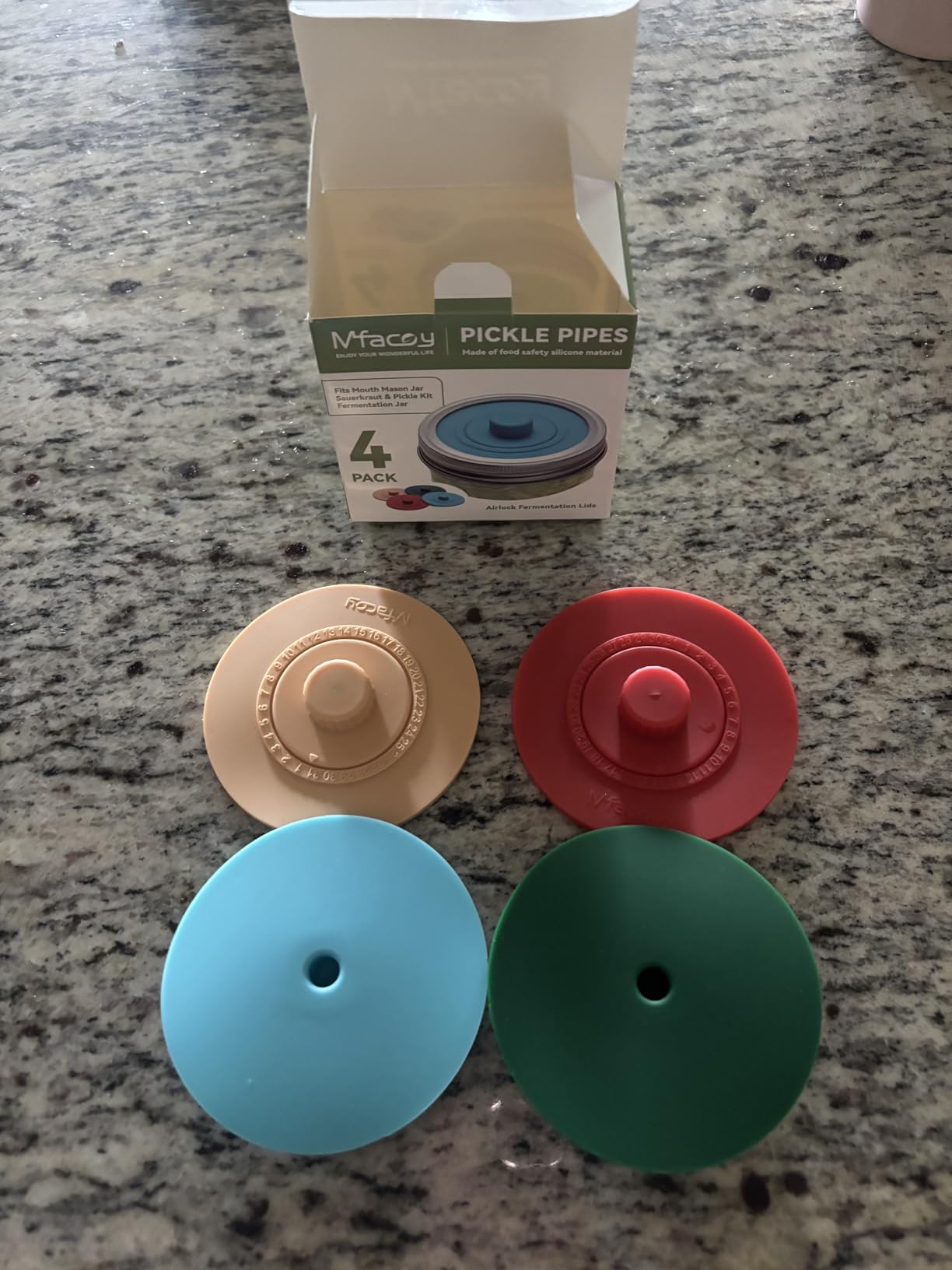 Original Patented Airlock Fermentation Lids for Wide Mouth Mason Jars, Fermenter Caps, Fermentation Kit for Sauerkraut & Pickle Kit, One Way Waterless Airlock Valve - BPA-Free (Jar Not Included) customer photo 1