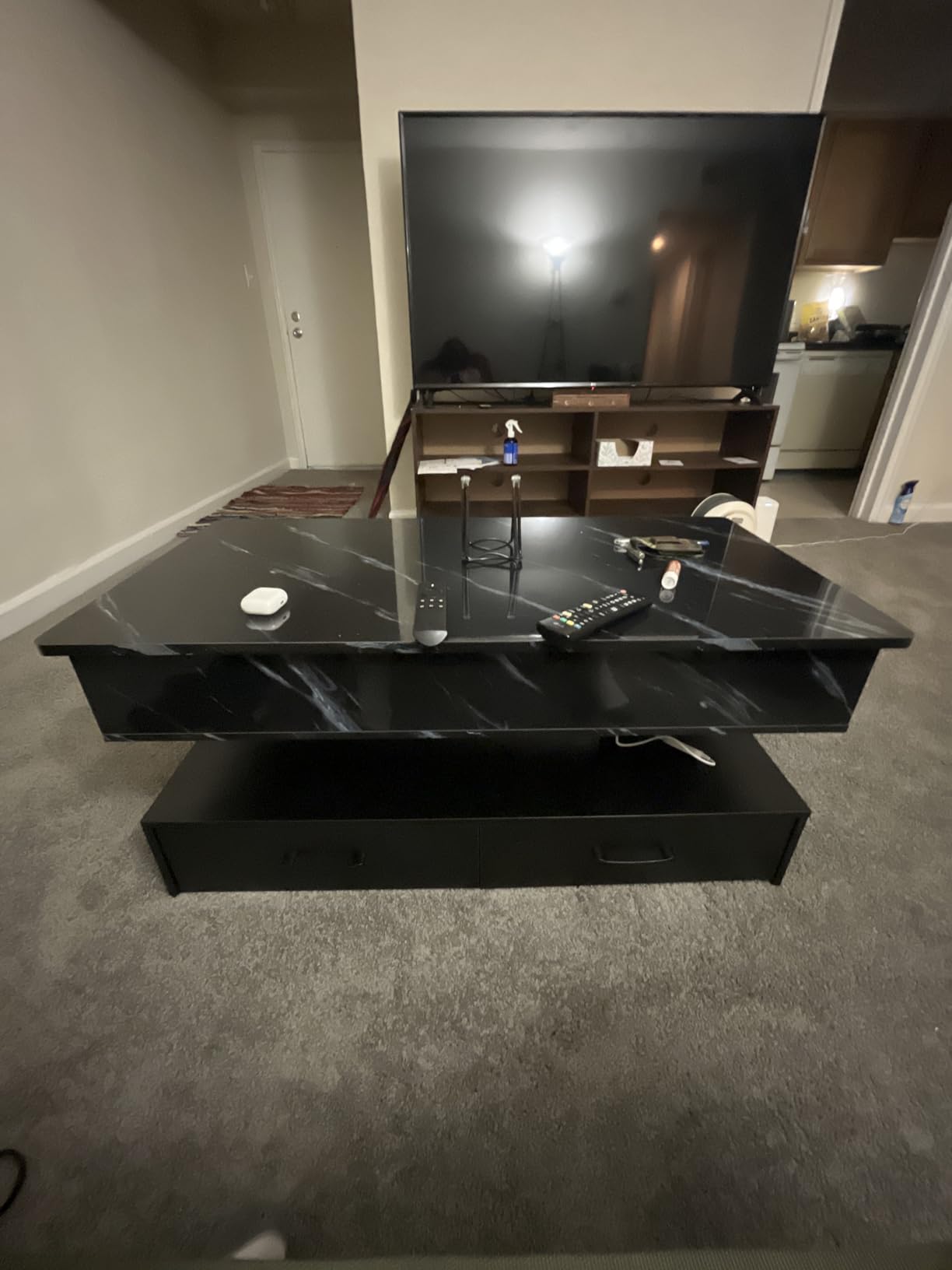 SEDETA 40 inch Lift Top Coffee Table with 2 Drawers Storage for Living Room | High Gloss Black Marble Modern Coffee Table with LED Lights & Hidden Compartment Storage, Living Room Center Table customer photo 1