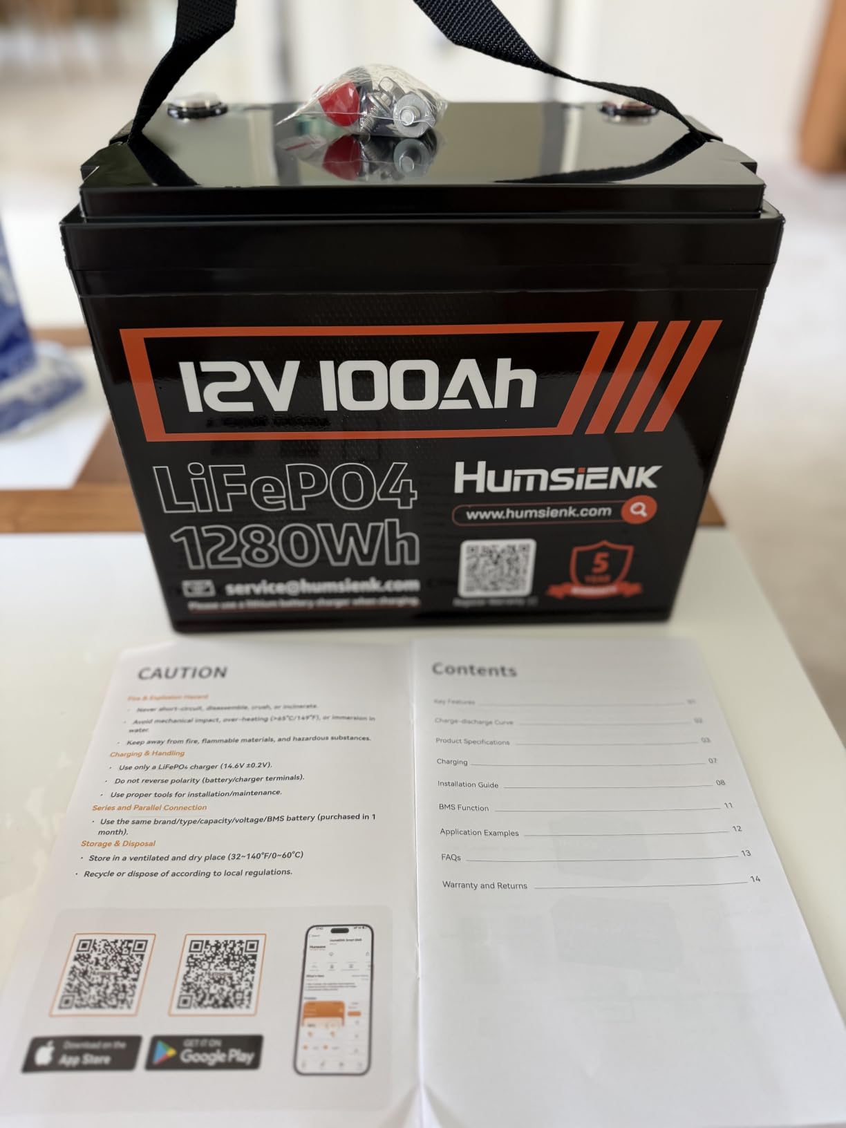 HumsiENK 12V 300Ah (314Ah) LiFePO4 Lithium Battery Mini Size with Bluetooth | 4019Wh, 200A BMS, 15000+ Deep Cycles, Low-Temp Protection, for RV Marine Solar Off-Grid Home Backup, Compact & Lightweight customer photo 1