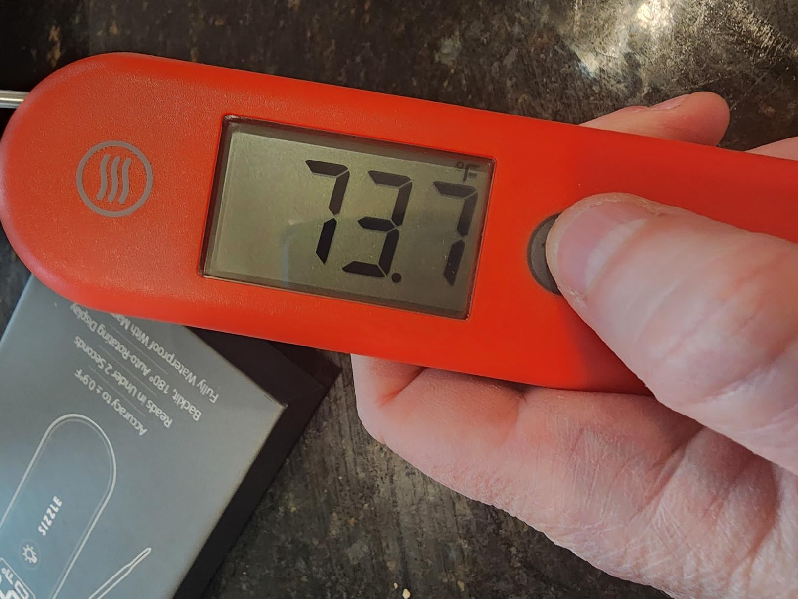 ThermoWorks SIZZLE Digital Meat Thermometer - Instant Read in 2 Seconds, Waterproof, Folding Probe with Magnetic Back, Auto-Rotating Backlit Display, for Cooking Food, Grill & BBQ - Cayenne Pepper Red customer photo 1