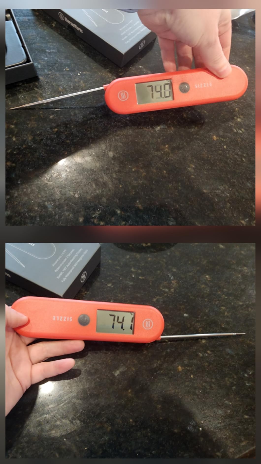ThermoWorks SIZZLE Digital Meat Thermometer - Instant Read in 2 Seconds, Waterproof, Folding Probe with Magnetic Back, Auto-Rotating Backlit Display, for Cooking Food, Grill & BBQ - Cayenne Pepper Red customer photo 2