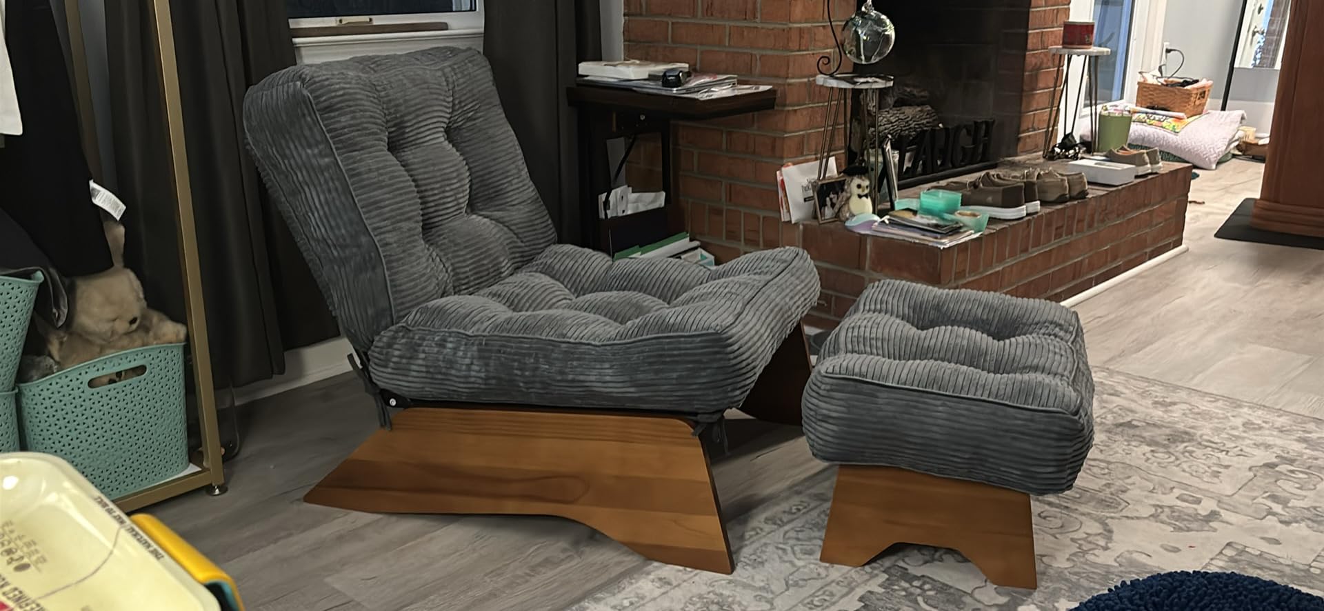MAXYOYO Accent Chair with Ottoman, Lounge Chair with Adjustable Backrest | Tufted Living Room Chair Upholstered Lounge Chair with Footrest Set, Modern Chair for Reading Room, Green customer photo 1