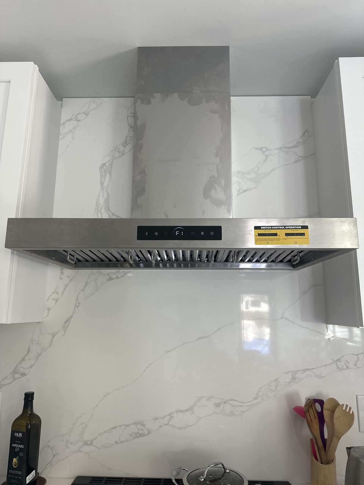 36 inch Island Range Hood 1200 CFM Stainless Steel Ceiling Mount Vent Hoods | 4-Speed Gesture Sensing & Touch Control, Ducted/Ductless, 4 LED Lights, Timer, Dishwasher-Safe Filters, for Kitchen Stove customer photo 2