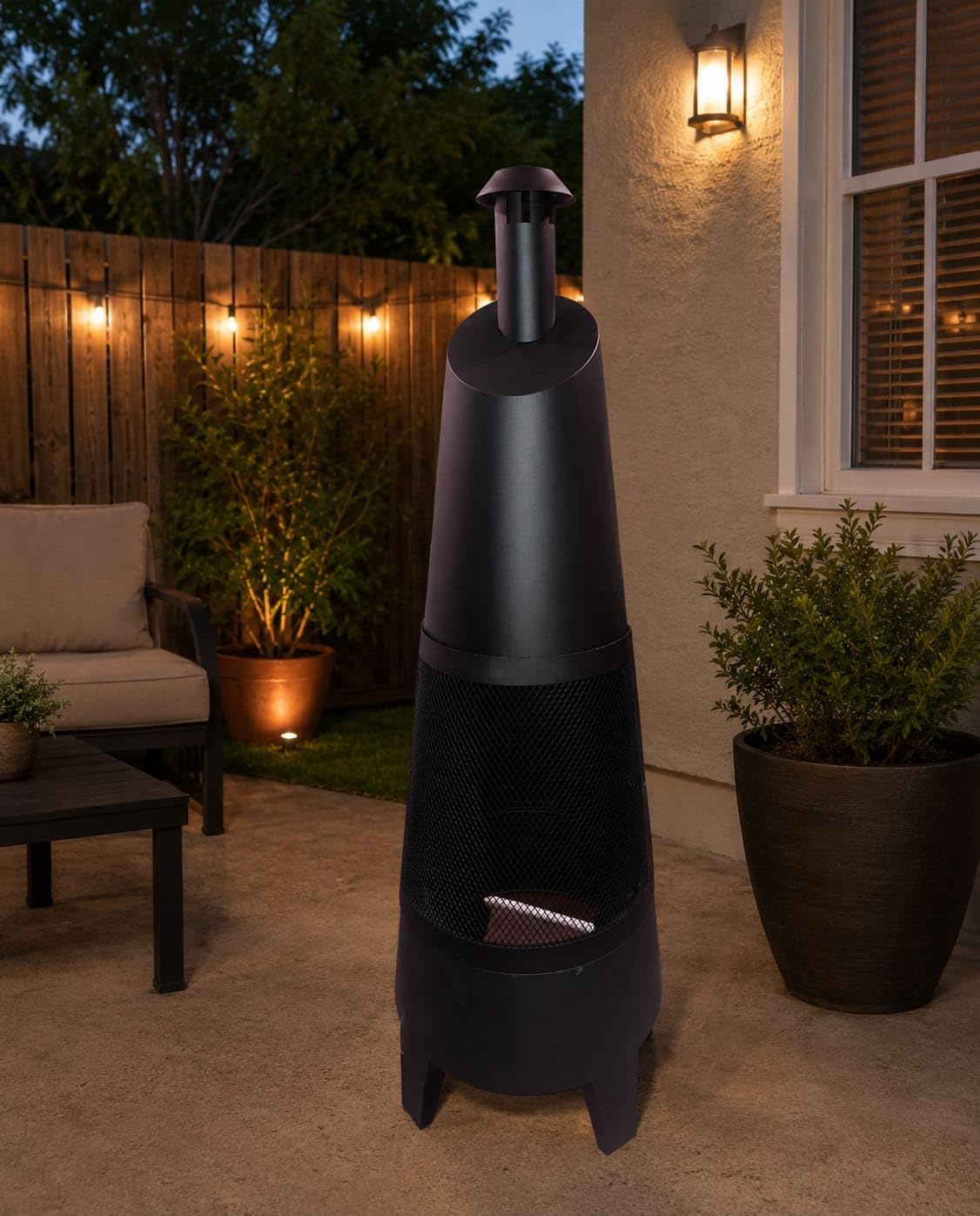 SUNJOY 2-in-1 Chiminea Fire Pit & Grill, 57