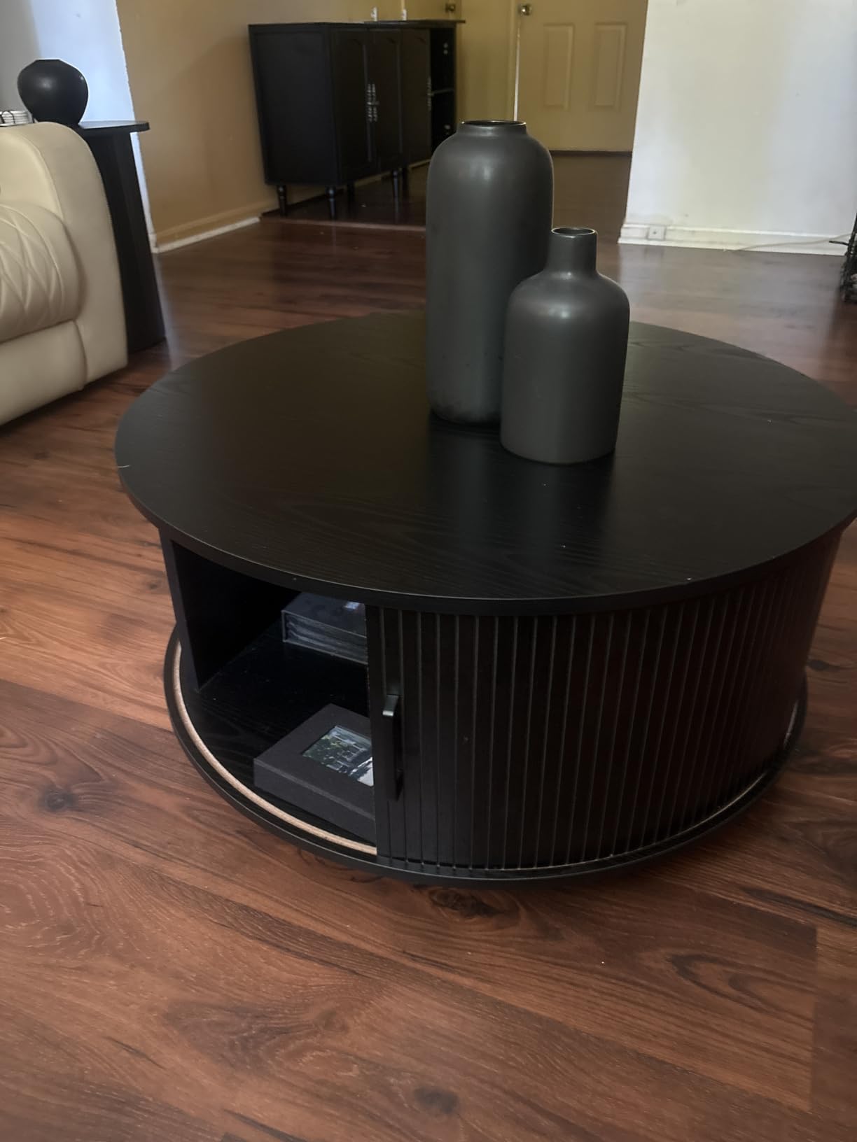 COSIEST Modern Round Coffee Table & Side Table Set, Faux Marble Wood Top, Walnut & Cream White Legs, Minimalist Living Room Center & Accent Table(2 PCS) customer photo 1