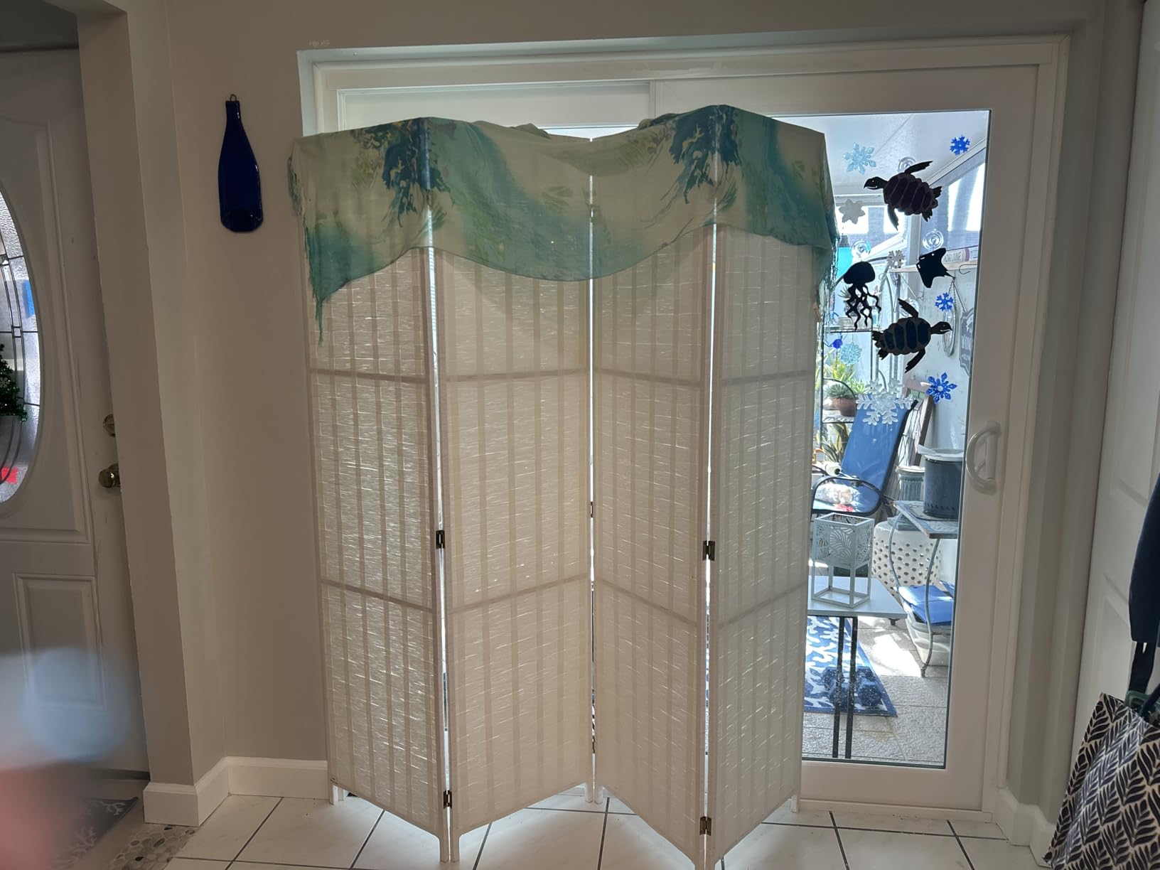 FDW 4-Panel Folding Room Divider | 6ft, Coal Black | Light & Portable | Wooden Wall Divider with Hand Woven Mesh | Easy to Move Privacy Screen | For Space Separation, Living Room, Bedroom, Office customer photo 2