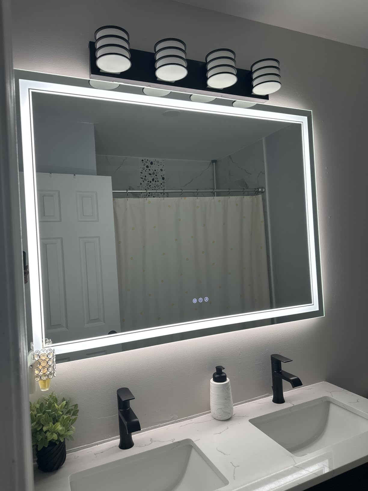 Keonjinn 40 x 24 Inch LED Bathroom Mirror with Lights, Bluetooth Speaker | Frontlit & Backlit Bluetooth Mirror Bathroom, Dimmable 3-Color Lights, HD Tempered Glass, Anti-Fog, CRI90+, Plug-in/Hardwired customer photo 1