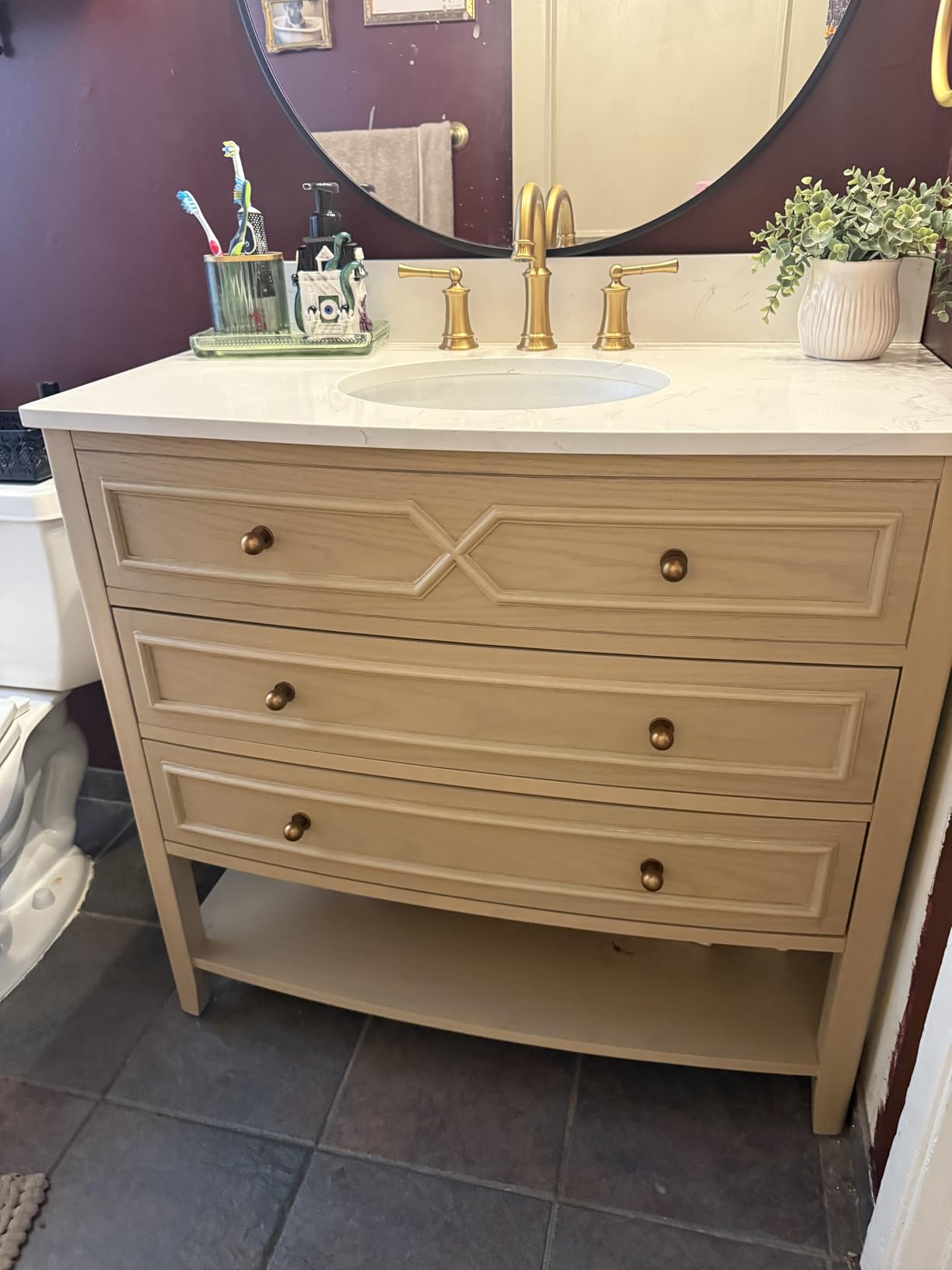 60 Inch Bathroom Vanity with Double Sink Combo, Greige | Solid Wood Frame with Marble Top & Backsplash, Fully-Assembled with 4 Soft-Closing Doors & 5 Dovetail Drawers customer photo 2