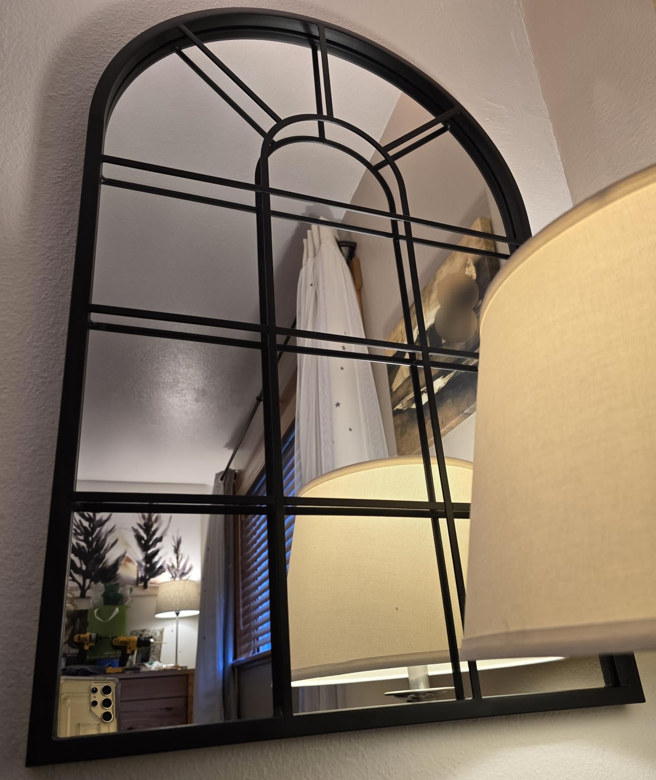 Black Arched Window Mirror | Farmhouse Decorative Wall Mirrors for Living Room, Bedroom, Entryway, Bathroom Vanity, Fireplace Mantel | Window Pane Mirror Wall Decor | Arch Mirror Modern Accent Decor customer photo 1