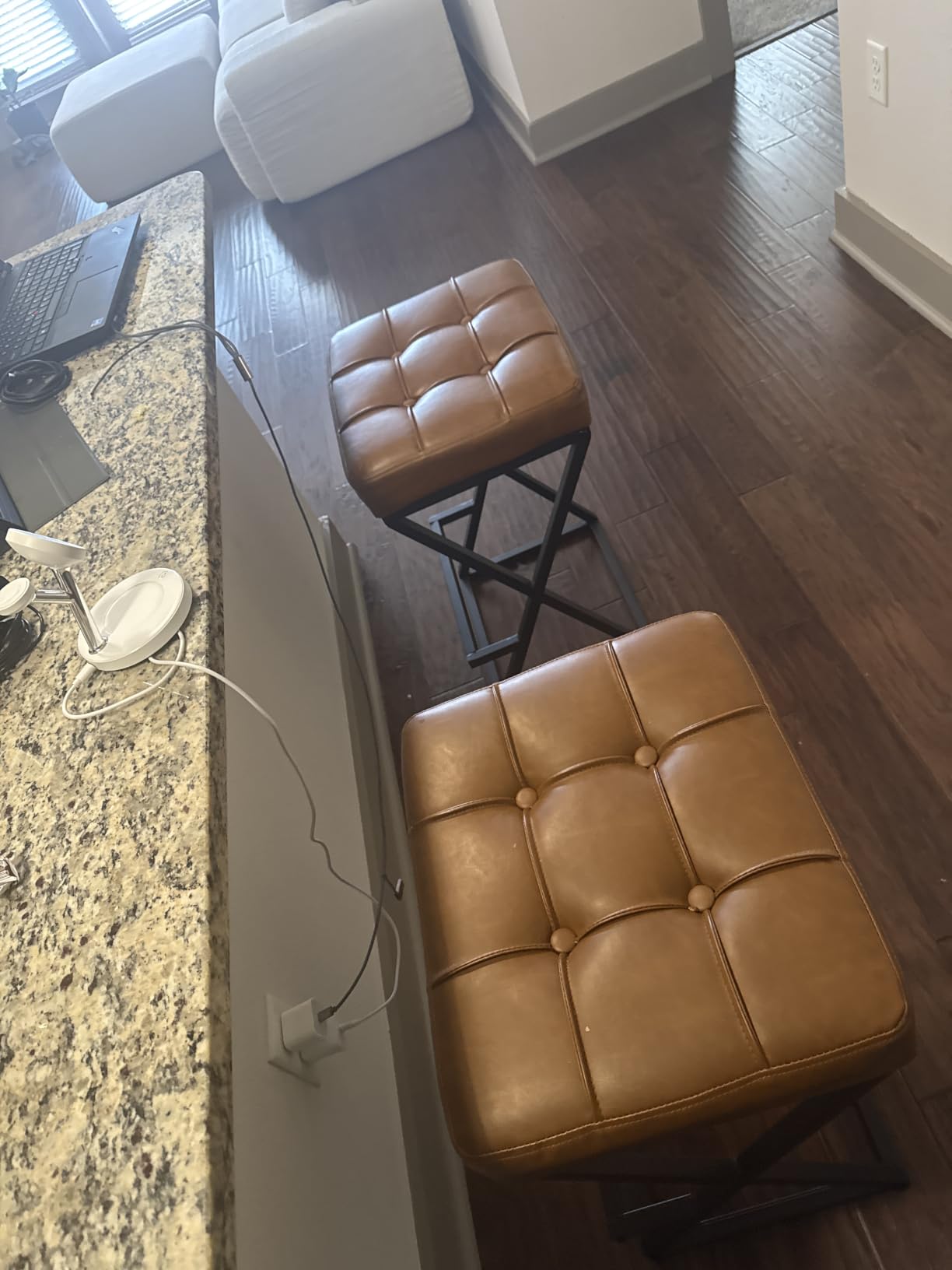 Bar Stools Set of 2, 26 Inch Counter Height Stool Faux Leather Brown | Backless Counter Stools with X-Frame Metal Legs, 3.3
