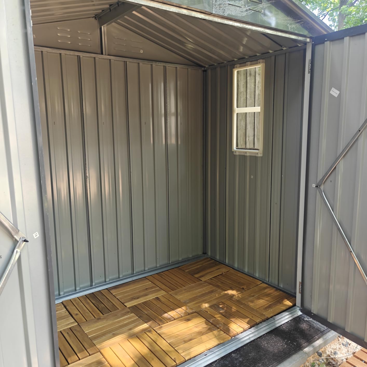 9-Piece Acacia Wood Interlocking Deck Tiles, Golden Teak Crossed | 12-Slat Cross Drainage, Non-Slip Grip, 490 lb Capacity, Protective Oil-Rubbed Finish, Flat-Surface Install, Patio Ready customer photo 1