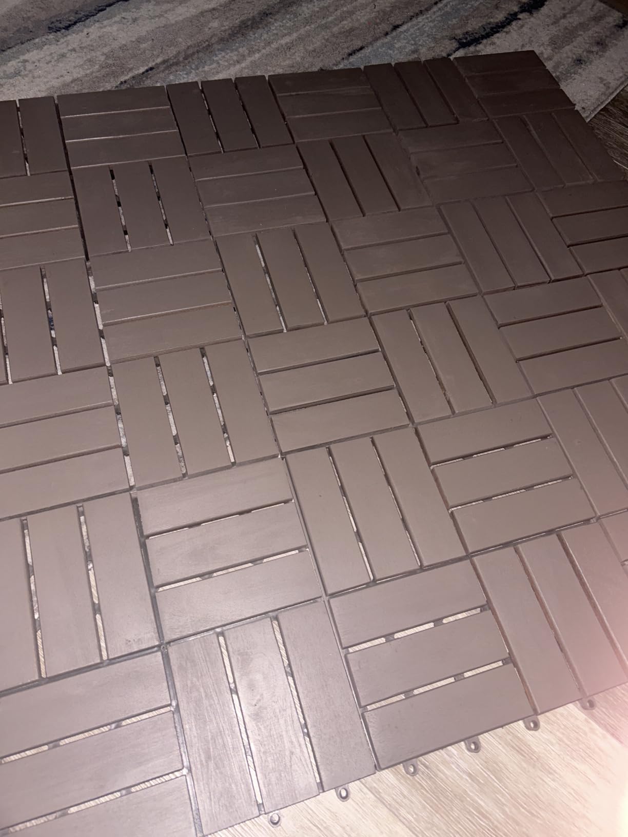 9-Piece Acacia Wood Interlocking Deck Tiles, Golden Teak Crossed | 12-Slat Cross Drainage, Non-Slip Grip, 490 lb Capacity, Protective Oil-Rubbed Finish, Flat-Surface Install, Patio Ready customer photo 2