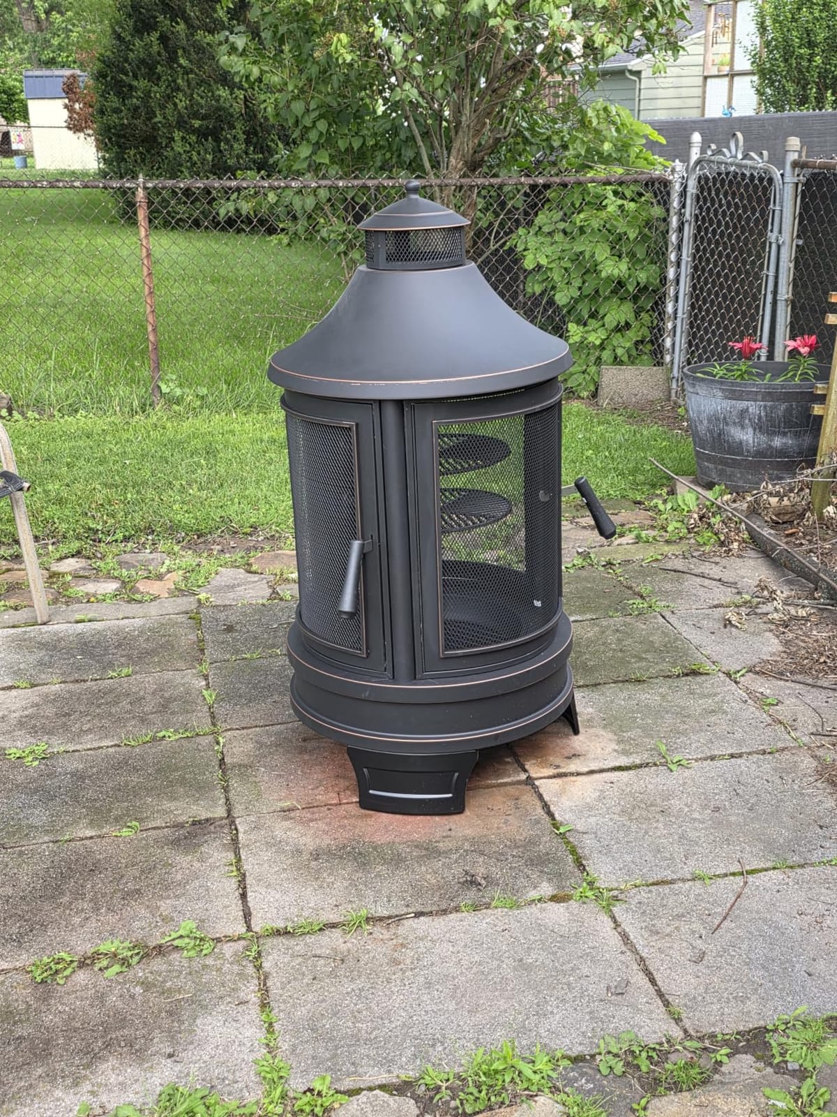 Gotland 2 in 1 Metal Chimenea with Grill, Outdoor Fire Pit with Adjustable Grill Tray 3-Door Design Spark Screen Door, Chiminea Outdoor Fireplace, Wood Stove for BBQ, Patio, Garden, Backyard customer photo 1