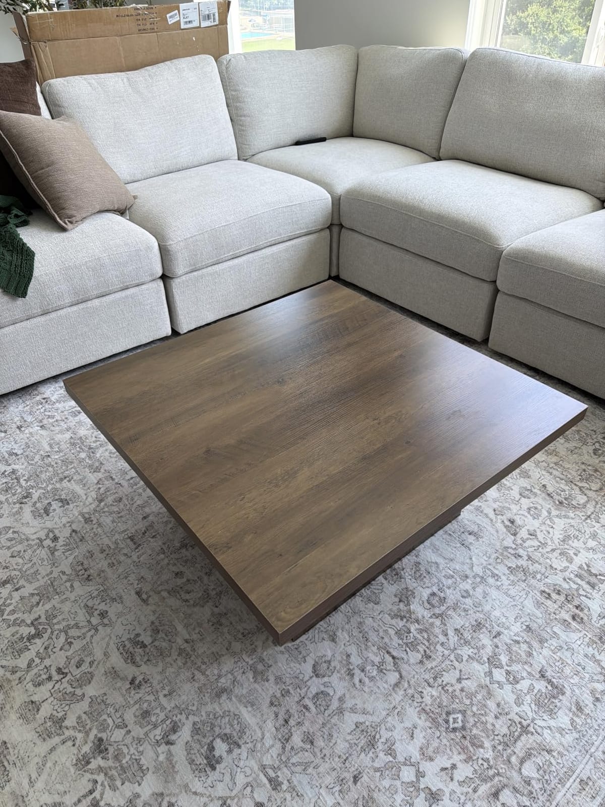 Square Coffee Table, Wooden Living Room Table, Center Table with a Large Tabletop, 35.4