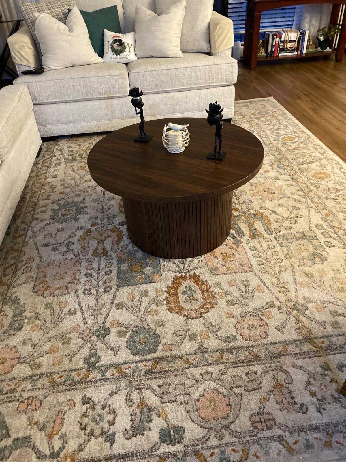 ONBRILL 31.5 inch Round Coffee Table, Tambour Design, Marble Color | Center Table, Circle Coffee Table, Mid Century Modern Style, Wooden, for Living Room, Office, Apartment customer photo 2