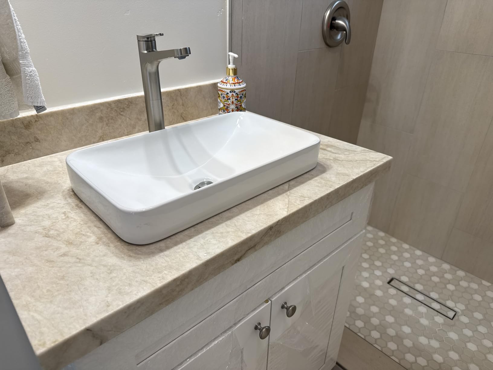 Lordear Small Wall Mounted Vessel Sink Floating Corner Bathroom Sink Wall hung Pure Glossy White Ceramic Wash Basin 14.5x10x4.2 Inch for Tiny Room customer photo 2