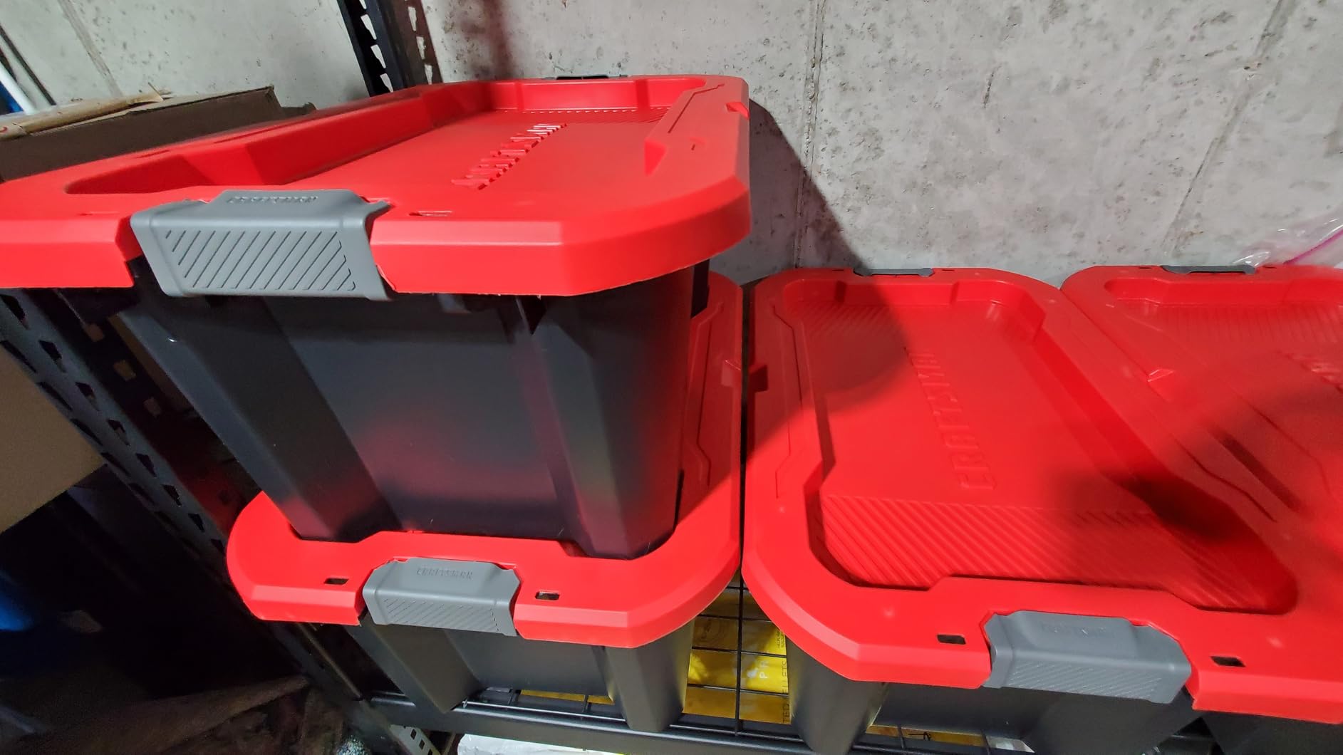 CRAFTSMAN 20-Gallon Heavy Duty Plastic Storage Bins with Lids, 4 Pack | 20-gal stackable storage totes with dual latching lids, Weather-resistant, 14.3H x 19.7W x 28.2D, Garage & home organization customer photo 1