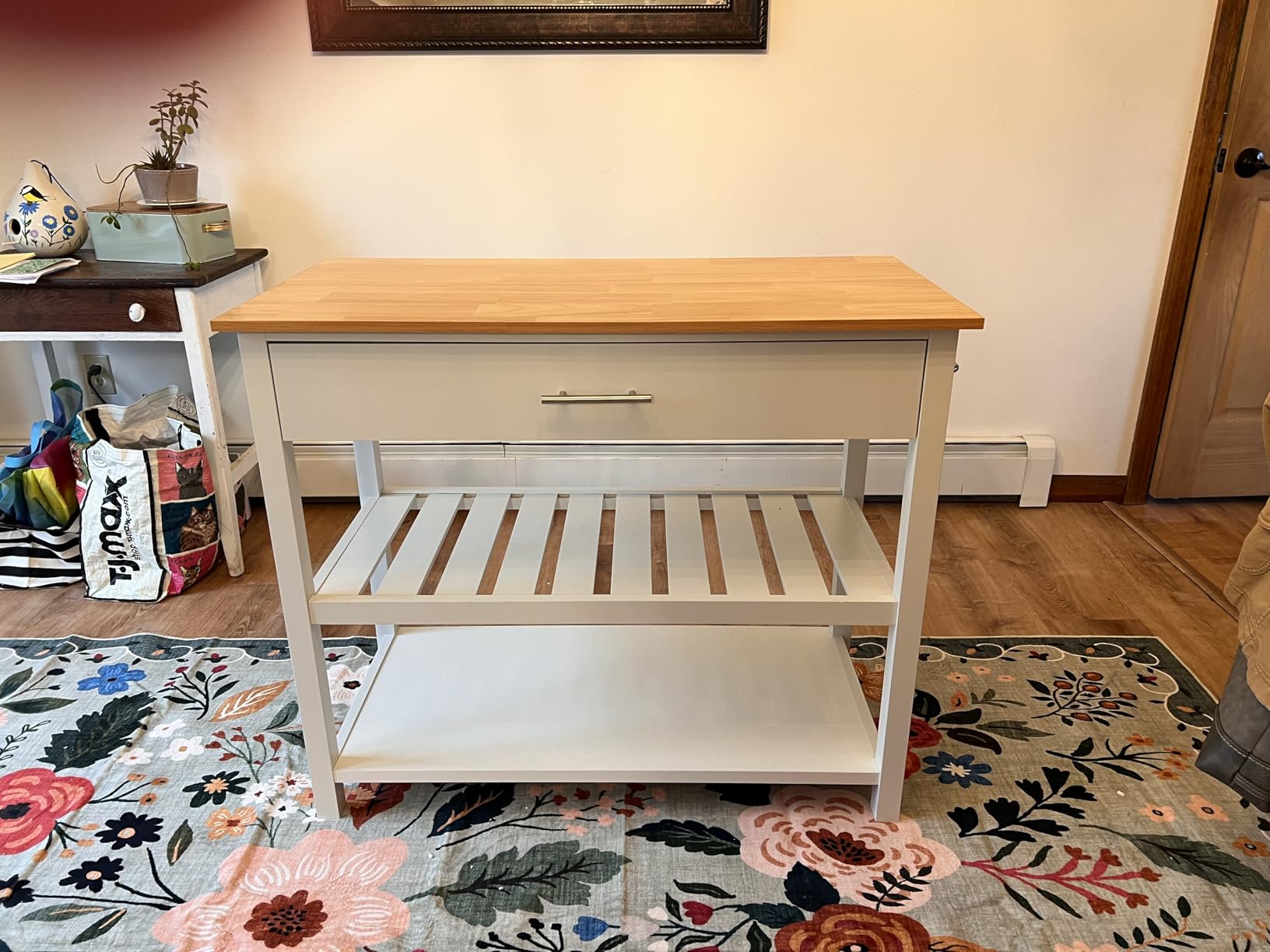 Shintenchi Kitchen Island with Folding Drop Leaf, Rolling Island Table with Storage, Kitchen Cabinet on Wheels with Seating Area for Kitchen, Bar Cart with Cabinet, White customer photo 1